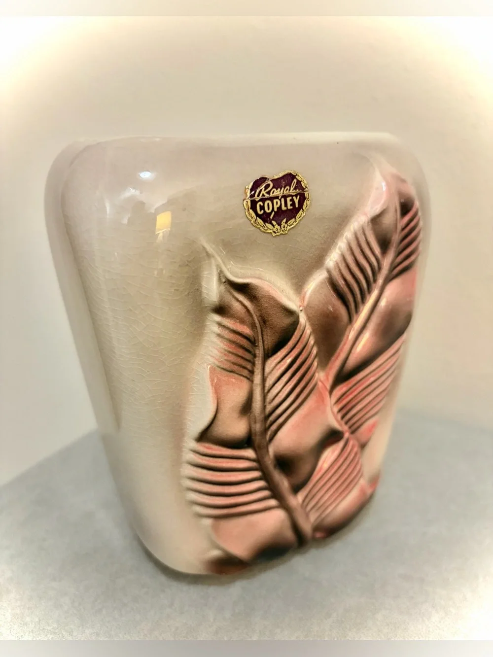 Royal Copley Mid Century Modern Pink Leaf Planter Vase Art Pottery 6 USA Vintage